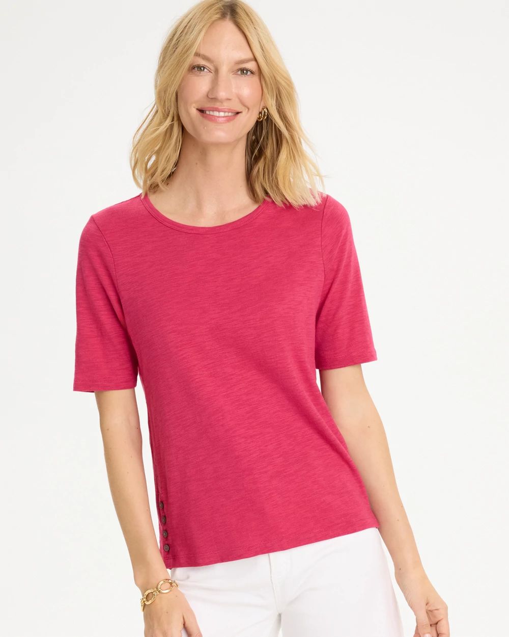 Cotton Slub Crewneck Button Tee | Chico's